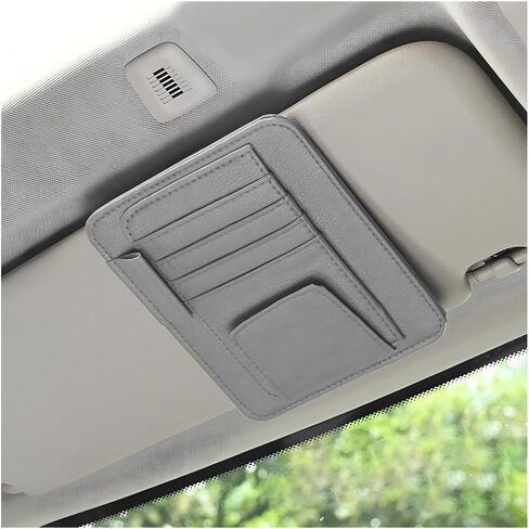 Car Sun Visor Organizer, Waterproof Leather Car Sun Visor Storage Clip, Multifunctional Vehicle Sun Visor Folder with Sunglasses Clip, Universal Interior Car Accessories (Red) in Kuwait