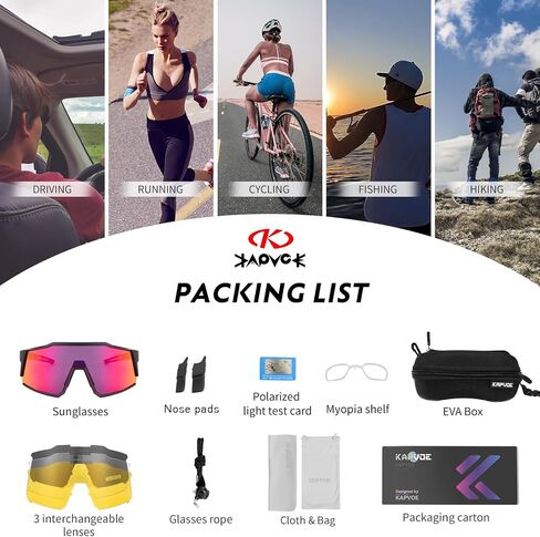 نظارات ركوب الدراجات المستقطبة من KAPVOE مع عدسة واحدة أو 4 عدسات قابلة للتبديل إطار Tr90 للرجال والنساء نظارات شمسية رياضية للدراجة in Kuwait
