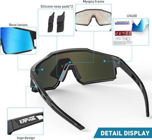 KAPVOE Polarized Cycling Glasses With 1 Lens Or 4 Interchangeable Lens Tr90 Frame For Men Women Sports Sunglasses Bike in Kuwait