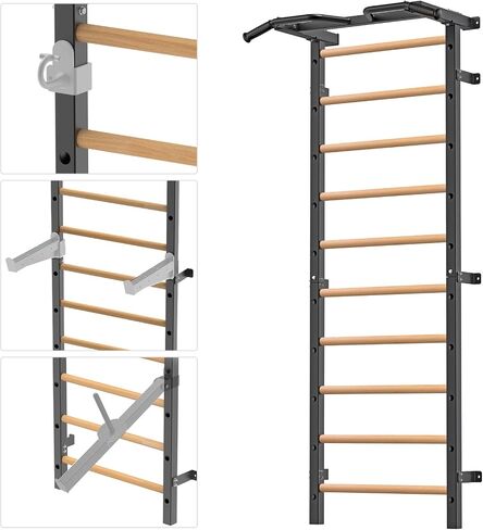 Kipika Gymnastic Stall Bar - 2"x2" Swedish Ladder with 1" Hole, Wall Mounted Pull-up Bar Ladder Suspension Trainer, Solid Wood Grips Gymnastics Training Bar for Home, Wall Gym, School in Kuwait