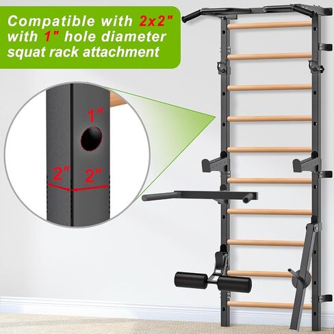 Kipika Gymnastic Stall Bar - 2"x2" Swedish Ladder with 1" Hole, Wall Mounted Pull-up Bar Ladder Suspension Trainer, Solid Wood Grips Gymnastics Training Bar for Home, Wall Gym, School in Kuwait