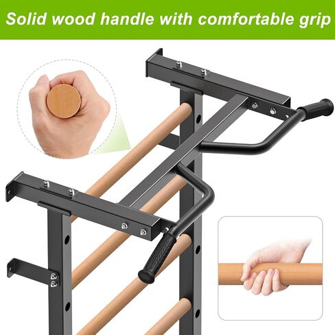 Kipika Gymnastic Stall Bar - 2"x2" Swedish Ladder with 1" Hole, Wall Mounted Pull-up Bar Ladder Suspension Trainer, Solid Wood Grips Gymnastics Training Bar for Home, Wall Gym, School in Kuwait