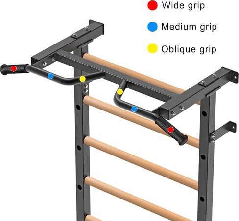 Kipika Gymnastic Stall Bar - 2"x2" Swedish Ladder with 1" Hole, Wall Mounted Pull-up Bar Ladder Suspension Trainer, Solid Wood Grips Gymnastics Training Bar for Home, Wall Gym, School in Kuwait