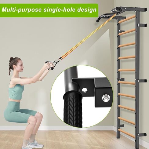 Kipika Gymnastic Stall Bar - 2"x2" Swedish Ladder with 1" Hole, Wall Mounted Pull-up Bar Ladder Suspension Trainer, Solid Wood Grips Gymnastics Training Bar for Home, Wall Gym, School in Kuwait