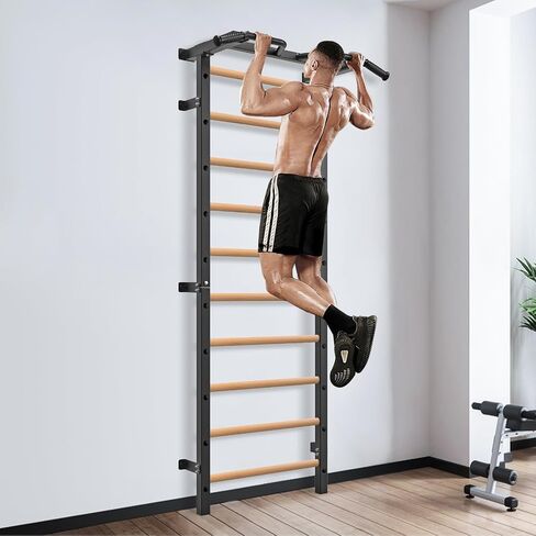 Kipika Gymnastic Stall Bar - 2"x2" Swedish Ladder with 1" Hole, Wall Mounted Pull-up Bar Ladder Suspension Trainer, Solid Wood Grips Gymnastics Training Bar for Home, Wall Gym, School in Kuwait