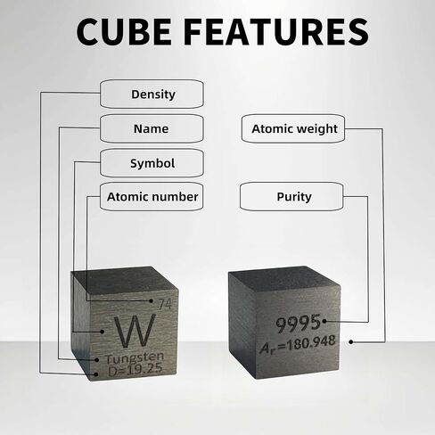 Tungsten Cube A Unique Metal Cube Made of 99.95% Pure Tungsten Block, Periodic Table Element Cube Collection,Science Gift for Adults,Engraved Tungsten Cube + Acrylic Box (Tungsten, 0.39inch(10mm) in Saudi Arabia