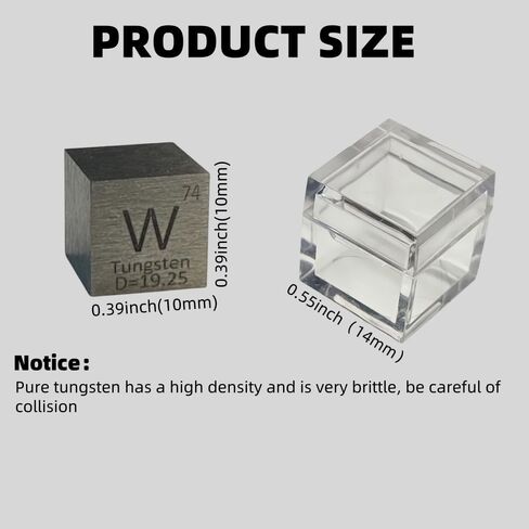 Tungsten Cube A Unique Metal Cube Made of 99.95% Pure Tungsten Block, Periodic Table Element Cube Collection,Science Gift for Adults,Engraved Tungsten Cube + Acrylic Box (Tungsten, 0.39inch(10mm) in Saudi Arabia