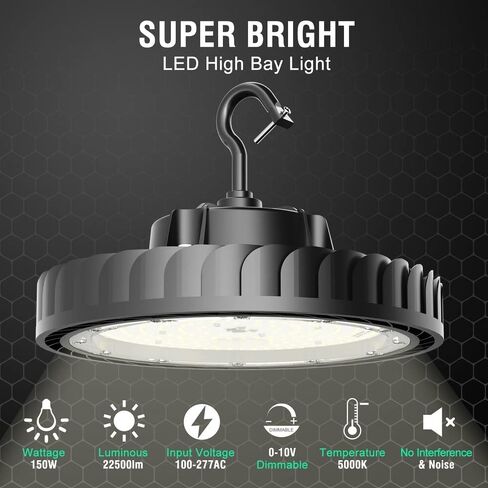 LED High Bay Light 150W 22,500lm 0-10V Dimmable Eqv.600W MH/HPS,High Bay LED Lights 5000K,UFO Light for Shop Warehouse Factory in Saudi Arabia