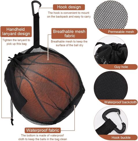 iayokocc حقيبة كرة شبكية واحدة، حقيبة كرة واحدة برباط حبال، أكياس تخزين الكرات، حقيبة كرة شبكية مع سحاب لحمل كرة السلة وكرة القدم وكرة القدم الشبكية للرجبي in Kuwait
