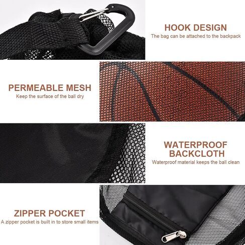 iayokocc حقيبة كرة شبكية واحدة، حقيبة كرة واحدة برباط حبال، أكياس تخزين الكرات، حقيبة كرة شبكية مع سحاب لحمل كرة السلة وكرة القدم وكرة القدم الشبكية للرجبي in Kuwait