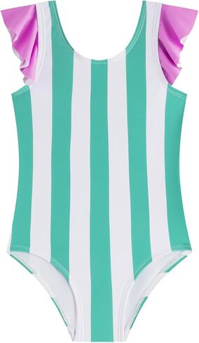 LIZENS Girls One Piece Swimwear Stylish Girls Swimsuit for Ages 2-12 Color Clash Vintage in Kuwait