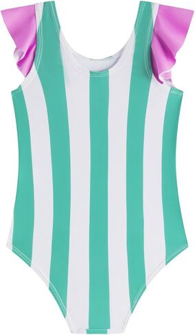LIZENS Girls One Piece Swimwear Stylish Girls Swimsuit for Ages 2-12 Color Clash Vintage in Kuwait