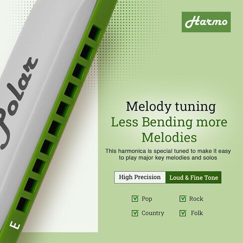 Polar Diatonic Melody Tuned Harmo Harmonica Key of LF - Special Tuning for Easy Melodies in Cross Harp, 2 Octaves Without Bends, Loud & Responsive with Smooth Edges - USA-Checked in Saudi Arabia