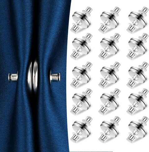15 Pairs Curtain Magnets Closure Strong Hold Silver Curtain Clips Magnetic Curtain Holder Buckle Pins for Avoid Light Leaking Keep Curtain Closed for Home Bedroom Office Draperies in Saudi Arabia