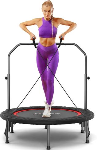 ترامبولين ارتدادي من ANCHEER للبالغين، ترامبولين صغير قابل للطي مقاس 40 بوصة مع مقبض قابل للتعديل، أقصى حمولة 450 رطل، ثابت وقوي للتمرين الداخلي (أحمر كلاسيكي) in Kuwait