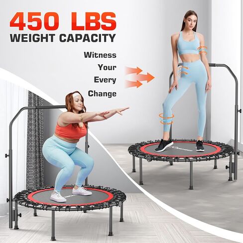 ترامبولين ارتدادي من ANCHEER للبالغين، ترامبولين صغير قابل للطي مقاس 40 بوصة مع مقبض قابل للتعديل، أقصى حمولة 450 رطل، ثابت وقوي للتمرين الداخلي (أحمر كلاسيكي) in Kuwait