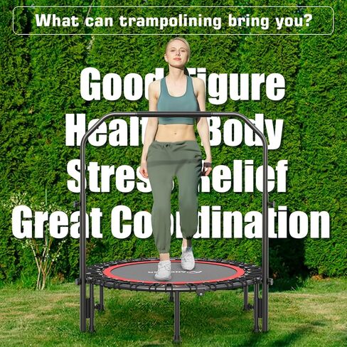 ترامبولين ارتدادي من ANCHEER للبالغين، ترامبولين صغير قابل للطي مقاس 40 بوصة مع مقبض قابل للتعديل، أقصى حمولة 450 رطل، ثابت وقوي للتمرين الداخلي (أحمر كلاسيكي) in Kuwait