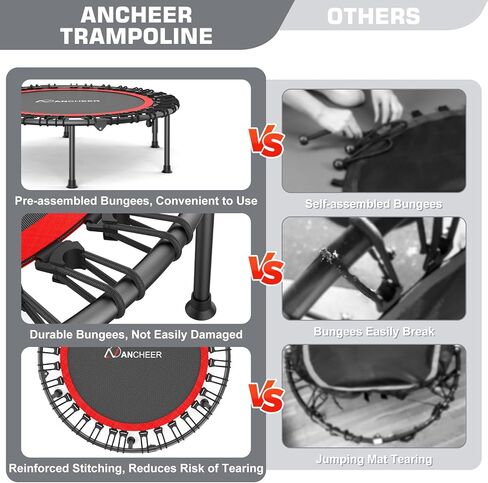 ترامبولين ارتدادي من ANCHEER للبالغين، ترامبولين صغير قابل للطي مقاس 40 بوصة مع مقبض قابل للتعديل، أقصى حمولة 450 رطل، ثابت وقوي للتمرين الداخلي (أحمر كلاسيكي) in Kuwait