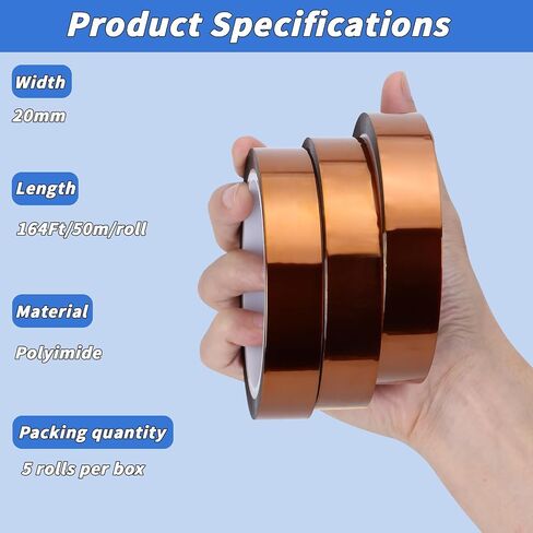 5 Rolls Sublimation Tape Heat Transfer Tape, 20mm × 50m (164ft) Heat Resistant Tape Sublimation Bulk, Brown Heat Transfer Tape for Sublimation Press Electronic Soldering Insulation, No Residue in Saudi Arabia