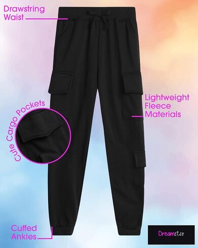 Dreamstar Girls' Jogger Pants - Soft Fleece Oversized Cargo Pants for Girls - Baggy-Loose Girls Fashion Cargo Joggers (7-16) in Kuwait