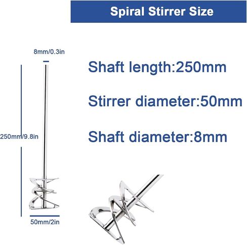 ONiLAB 18204526 316L Stainless Steel Spiral Stirrer, 50mm Stirrer Diameter, 8 mm Shaft Diameter, 250 mm Shaft Length in Kuwait