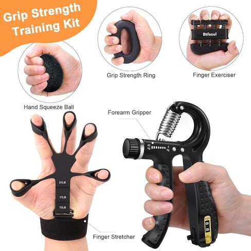 Grip Strength Trainer Kit with Hand Gripper Strengthener, Finger Exerciser, Forearm Workout Ring, Double-Sided Finger Stretcher(Gripster) and Stress Relief Ball in Saudi Arabia