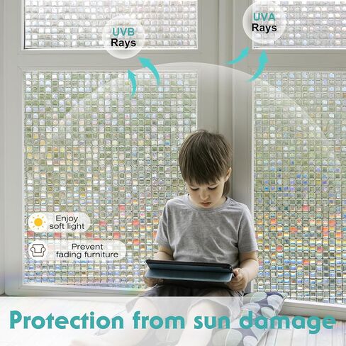 Window Privacy Film Static Cling 3D Glass Covering Window Film Non Adhesive Glass Window Film Anti-UV Decorative Window Cling (11.8'' x 78.8'') in Saudi Arabia