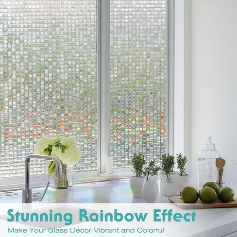 Window Privacy Film Static Cling 3D Glass Covering Window Film Non Adhesive Glass Window Film Anti-UV Decorative Window Cling (11.8'' x 78.8'') in Saudi Arabia