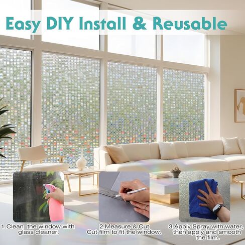 Window Privacy Film Static Cling 3D Glass Covering Window Film Non Adhesive Glass Window Film Anti-UV Decorative Window Cling (11.8'' x 78.8'') in Saudi Arabia
