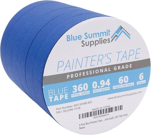 6 عبوات من شريط الرسامين الأزرق مقاس 0.94 بوصة، لاصق متوسط ​​يلتصق جيدًا ولكنه لا يترك أي بقايا خلفه، طول 60 ياردة، 6 لفات، إجمالي 360 ياردة in Kuwait