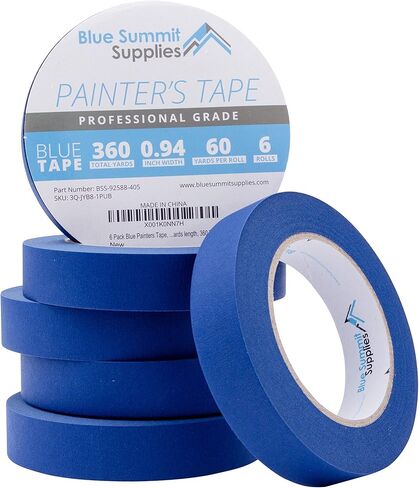 6 عبوات من شريط الرسامين الأزرق مقاس 0.94 بوصة، لاصق متوسط ​​يلتصق جيدًا ولكنه لا يترك أي بقايا خلفه، طول 60 ياردة، 6 لفات، إجمالي 360 ياردة in Kuwait