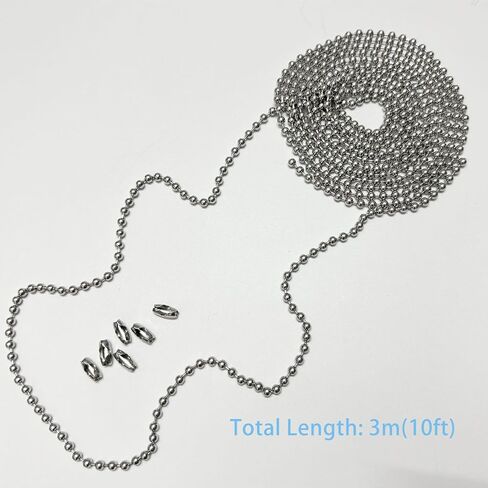 #10 Beaded Ball Chain 10 Feets 4.5mm Bead Chain Extender with 6 Pieces Connector Clasps for Plumbing, Crafts, Industrial Equipment Labeling Applications and Commercial Use (304 Stainless Steel) in Saudi Arabia