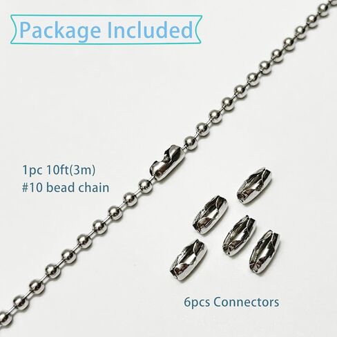 #10 Beaded Ball Chain 10 Feets 4.5mm Bead Chain Extender with 6 Pieces Connector Clasps for Plumbing, Crafts, Industrial Equipment Labeling Applications and Commercial Use (304 Stainless Steel) in Saudi Arabia