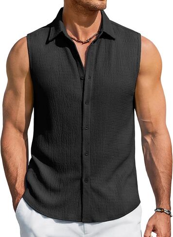 COOFANDY Men's Sleeveless Button Up Shirts Knit Summer Tank Top Casual Beach Tank Shirt Textured Tops in Kuwait
