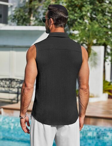 COOFANDY Men's Sleeveless Button Up Shirts Knit Summer Tank Top Casual Beach Tank Shirt Textured Tops in Kuwait