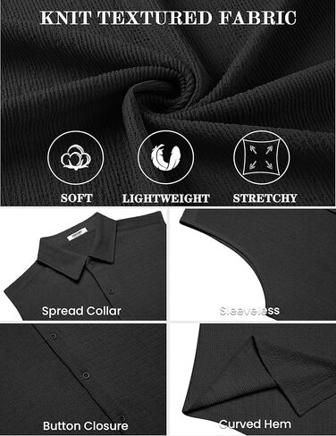 COOFANDY Men's Sleeveless Button Up Shirts Knit Summer Tank Top Casual Beach Tank Shirt Textured Tops in Kuwait