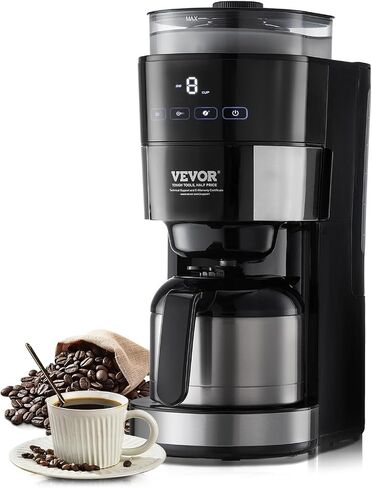VEVOR Coffee Maker with Grinder, 8 Cup Programmable Coffee Machine, Grind and Brew Coffee Maker with 3 Brew Strength Control, Reusable Filter, Removable Water Tank, for Home Office Restaurant in Saudi Arabia