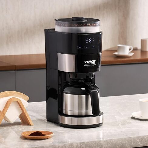 VEVOR Coffee Maker with Grinder, 8 Cup Programmable Coffee Machine, Grind and Brew Coffee Maker with 3 Brew Strength Control, Reusable Filter, Removable Water Tank, for Home Office Restaurant in Saudi Arabia