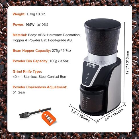 VEVOR Coffee Maker with Grinder, 8 Cup Programmable Coffee Machine, Grind and Brew Coffee Maker with 3 Brew Strength Control, Reusable Filter, Removable Water Tank, for Home Office Restaurant in Saudi Arabia