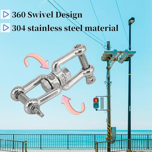 1PCS 1/2"(M12) Jaw - Jaw Swivel Anchor Connector Clevis Double Shackle for Boat,304 Stainless Steel in Kuwait