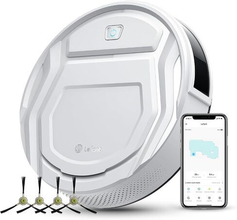 Lefant M210 Pro Robot Vacuum with Powerful Suction, 6 Cleaning Modes, 120 Mins Runtime, Quiet, Self-Charging, Voice Control, Ideal for Pet Hair and Hard Floor, White in Saudi Arabia