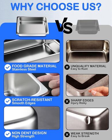 WantJoin مقالي طاولة بخار بحجم 1/3 مع غطاء، 6 عبوات من مقالي طاولة بخار للمطاعم بعمق 4 بوصة، مقلاة فندقية مصنوعة من الفولاذ المقاوم للصدأ مقاس 201 in Kuwait