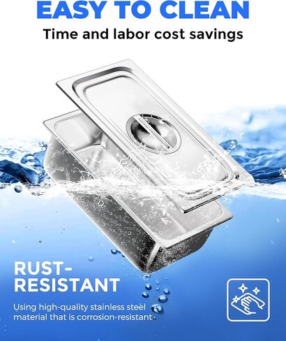 WantJoin مقالي طاولة بخار بحجم 1/3 مع غطاء، 6 عبوات من مقالي طاولة بخار للمطاعم بعمق 4 بوصة، مقلاة فندقية مصنوعة من الفولاذ المقاوم للصدأ مقاس 201 in Kuwait