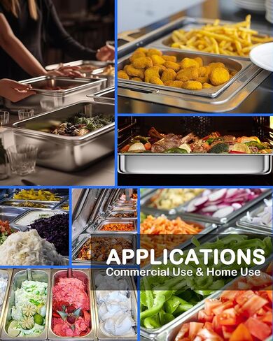 WantJoin مقالي طاولة بخار بحجم 1/3 مع غطاء، 6 عبوات من مقالي طاولة بخار للمطاعم بعمق 4 بوصة، مقلاة فندقية مصنوعة من الفولاذ المقاوم للصدأ مقاس 201 in Kuwait