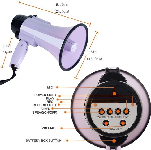 Portable Megaphone Speaker Siren PA Bullhorn - Compact and Battery Operated with 20 Watt Power, 3 Modes and Foldable Handle for Trainers, Soccer, Baseball, Coaches, and Teachers in Saudi Arabia