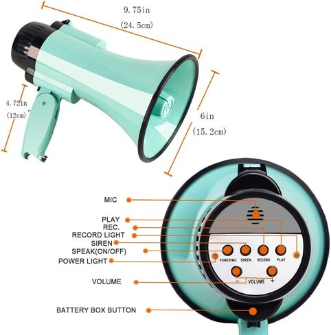 مكبر صوت محمول مكبر صوت Siren PA Bullhorn - صغير الحجم ويعمل بالبطارية بقوة 20 وات، 3 أوضاع ومقبض قابل للطي للمدربين وكرة القدم والبيسبول والمدربين والمعلمين in Kuwait