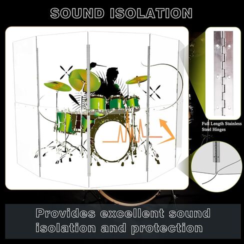 Portable Drum Shield 4-Panels 2ft x 5ft, Acrylic Shield with Full Length Stainless Steel Hinges, drum cage, Sound Screen for Drum Set, Ideal for Studio Use and the Church Shows (4 Panels) in Saudi Arabia