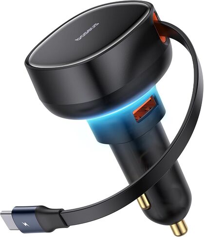 Baseus USB C Car Charger, 60W Retractable Car Charger, Dual Fast Charging, Compatible with iPhone 15/14/13/12 Pro Max, Plus, Samsung Galaxy S23/S22/S21 Ultra, Google Pixel and More in Saudi Arabia