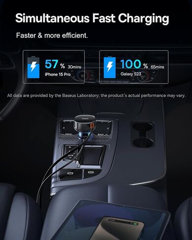 Baseus USB C Car Charger, 60W Retractable Car Charger, Dual Fast Charging, Compatible with iPhone 15/14/13/12 Pro Max, Plus, Samsung Galaxy S23/S22/S21 Ultra, Google Pixel and More in Saudi Arabia