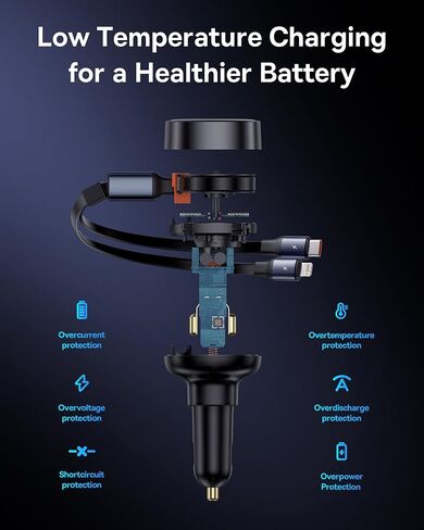 شاحن سيارة USB C من Baseus، شاحن سيارة قابل للسحب بقدرة 60 وات، شحن سريع مزدوج، متوافق مع iPhone 15/14/13/12 Pro Max، Plus، Samsung Galaxy S23/S22/S21 Ultra، Google Pixel والمزيد in Kuwait
